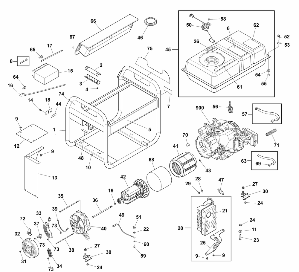 Main Unit Diagram and Parts List for 030742-02  Briggs and Stratton Generator
